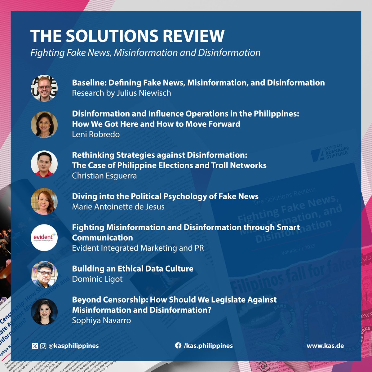 Meet the contributors! 🙋‍♂️🙋‍♀️

Fake news, misinformation, and disinformation is a complex and pervasive problem. So, how should we approach this issue?

Download and read The Solutions Review now at: bit.ly/SolutionsRevie…. 📖

#KAS4Democracy