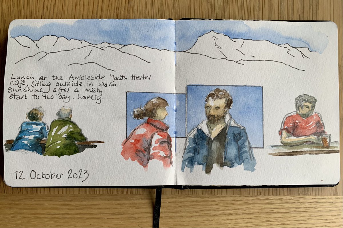 liziwake's tweet photo. Don’t forget the book launch tonight! Here’s a few very quick sketches from yesterday - done whilst sitting having lunch at Ambleside YH cafe. So relaxing to sit in the sun &amp; draw 😊☀️ https://t.co/Z6muBwusW6