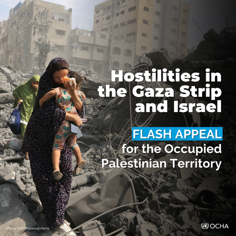 UNOCHA's tweet photo. 📢⚠️ Flash appeal:

The situation in the #GazaStrip and #Israel continues to unfold rapidly. Ongoing hostilities are having grave humanitarian consequences.

Humanitarians require US$294M to address the most urgent needs of 1.3M people in the Occupied Palestinian Territory. ⬇️