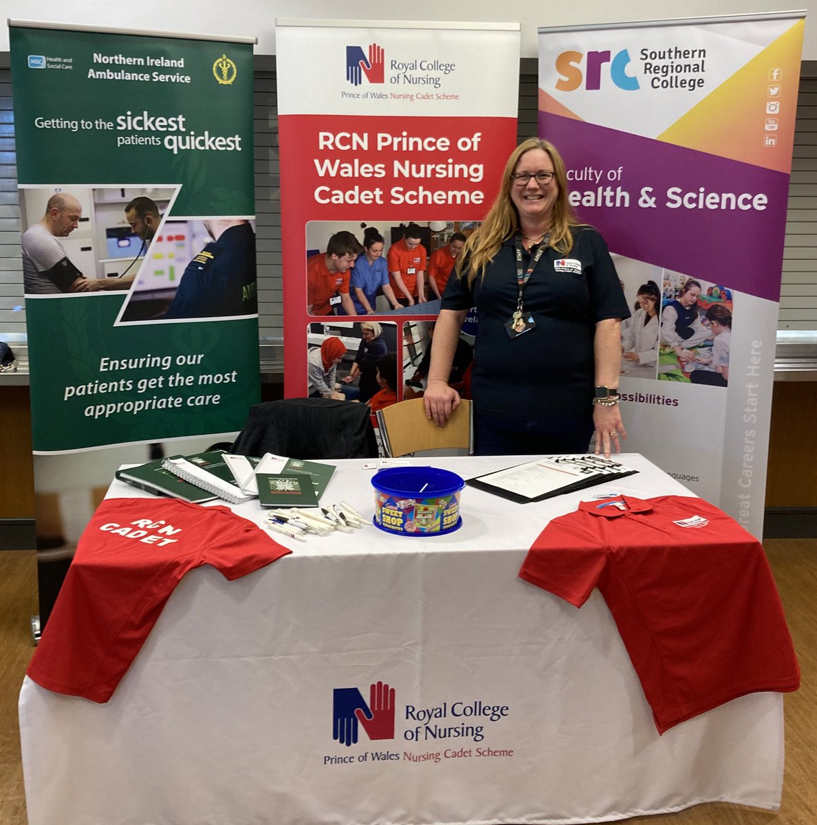 Set up and ready to meet more students for @RCN_NI @NursingCadets with @srcchat and @NIAS999 in Portadown Campus Freshers Fair today 10am-12noon