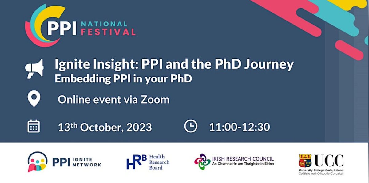 Our second Ignite Insight webinar is almost here! Organised by PhD scholars and the Shared Learning Group in UCC, this webinar will introduce the benefits, solutions and challenges of imbedding PPI in your PhD research. To register before 11am: tinyurl.com/3nsmspe8
