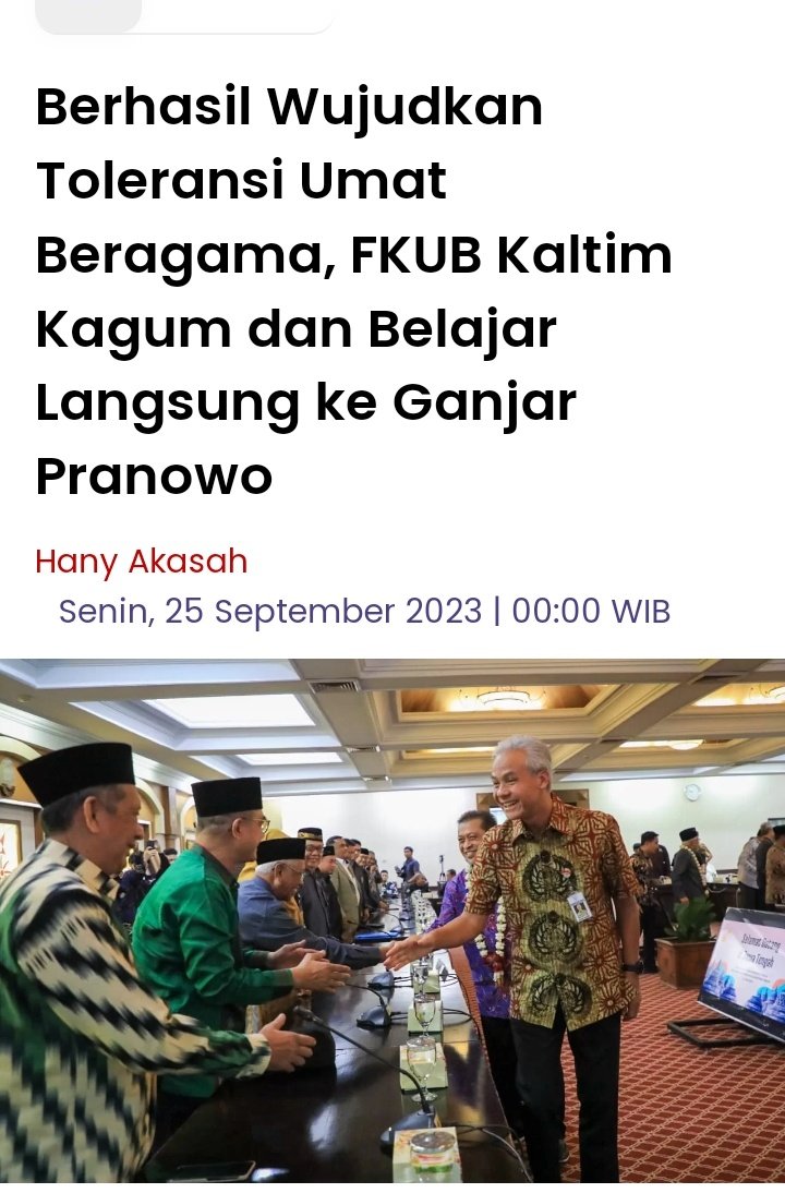 Cintada16's tweet image. Forum Kerukunan Umat Beragama (FKUB) Kaltim pernah melakukan studi tiru kehidupan kerukunan dan moderasi beragama di Jawa Tengah dengan menemui Ganjar Pranowo pada 21 Juni 2023 lalu. 🫰👍🇲🇨

 #GanjarMerawatPancasila
radargresik.jawapos.com/politika/83301…