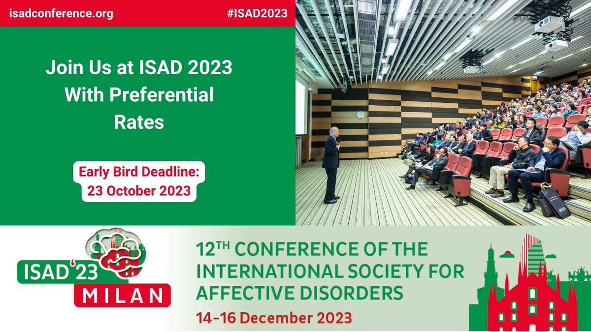 ⏰ Time's ticking!

Seize the chance to be part of ISAD 2023 - the hub of groundbreaking insights on affective disorders!
🧠Lock in your spot with early bird rates before the clock runs out.

🔗 bit.ly/3W9DCFX