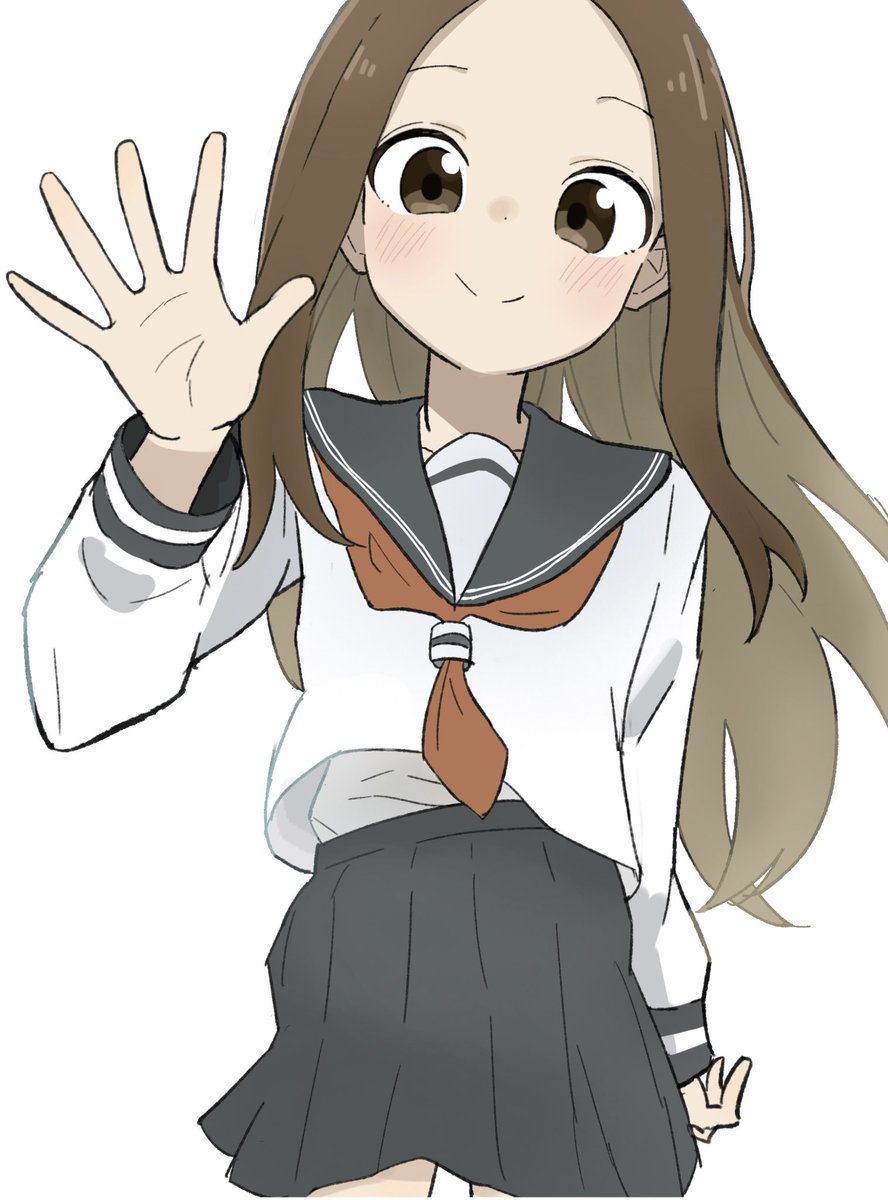 takagi-san 1girl solo brown hair long hair skirt school uniform smile  illustration images