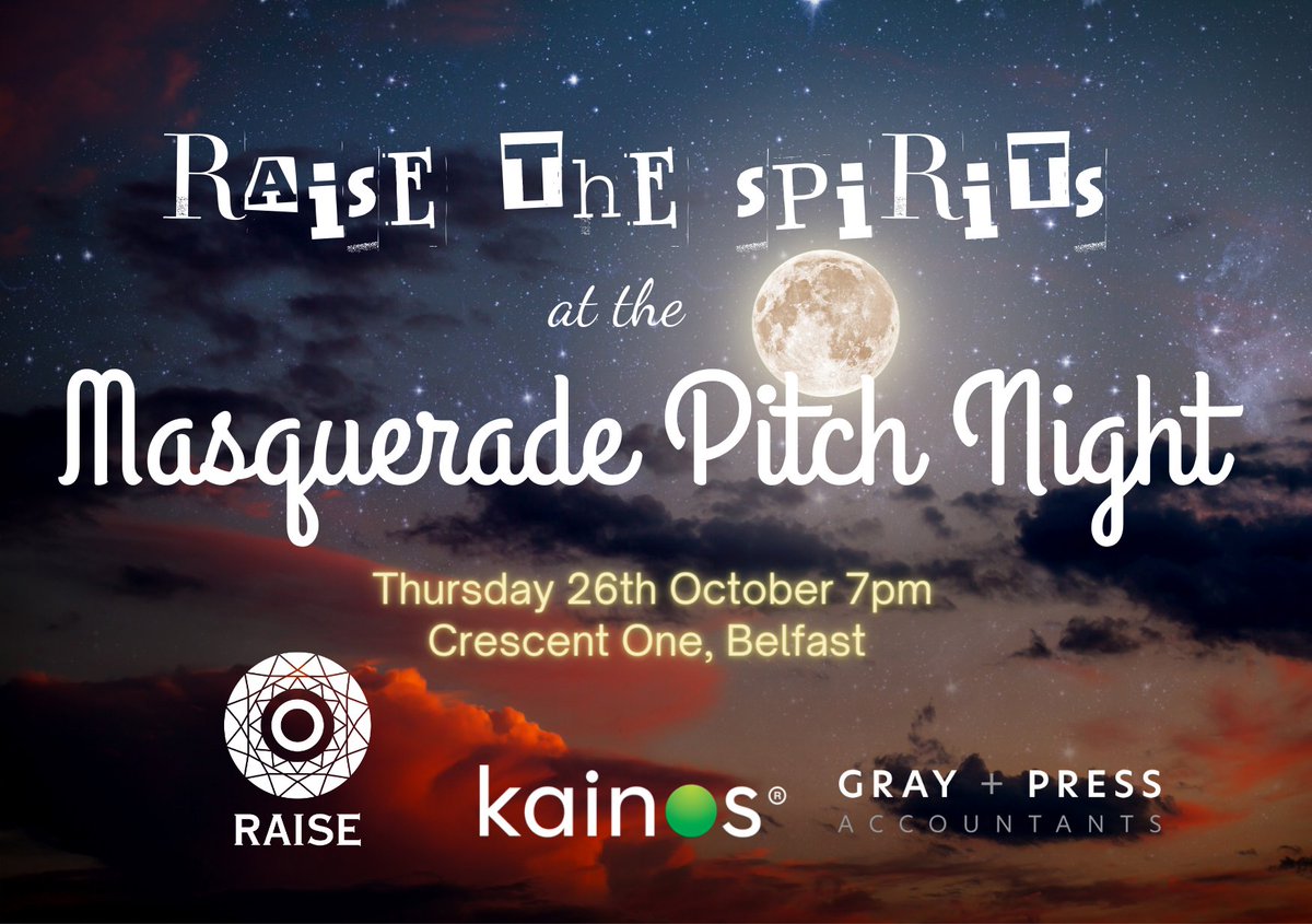 Unveil the opportunity of early stage startups at our Masquerade Pitch Night on Thursday 26th October 🎭 

We're expecting a full moon, big band music, a spooky cocktail reception, and fangtastic pitches. We hope to see you there! 🌕 

Join us: raisestartups.co.uk/masquerade-pit…