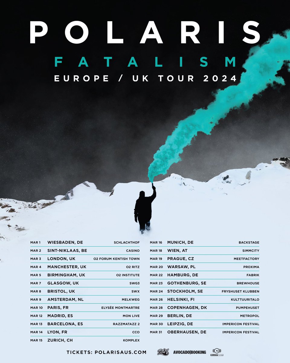 Resist Records (@resistrecords) on Twitter photo .<a href="/PolarisAus/">P O L A R I S</a> returns to Europe and the UK in March 2024 for the “FATALISM EU / UK TOUR”
General on sale tickets Monday, October 16.
lnk.to/POLARIS-EUROPE… .<a href="/PolarisAus/">P O L A R I S</a> returns to Europe and the UK in March 2024 for the “FATALISM EU / UK TOUR”
General on sale tickets Monday, October 16.
lnk.to/POLARIS-EUROPE…