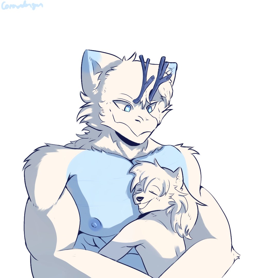 "just having you around keeps  my scales from tipping- a well this is nice"

 (Fun fact: his scale grows in stress, but   feeling so free, he's the fluffiest boyo you can hug)

#furryart  #furryartwork  #furryartist 

(New art style to hone :D