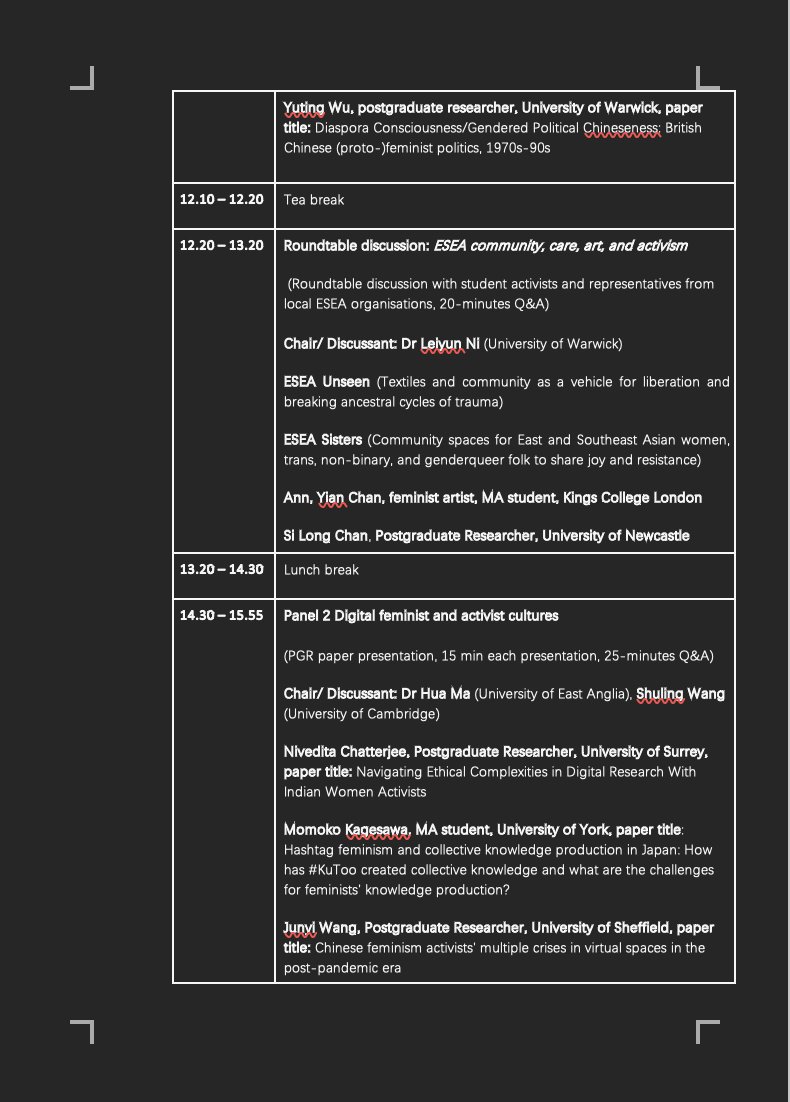 What a fabulous program put together by @CIGSLeeds's <a href="/TaoyuanL/">Taoyuan Luo</a>! Excited to be in #Leeds and be a part of it - I'll be discussing the Political Voice and Resistance in Marginalised Spaces panel, featuring <a href="/janelle_rabe/">Janelle Rabe</a> <a href="/Asti_Infinity/">Ayu Kusumastuti</a> <a href="/pratiwiandi/">AndiMisbahulPratiwi</a> Prahelika Deka <a href="/gab_5y/">yuting wu</a> <a href="/Ruoxi_L_/">Ruoxi Liu 🌈</a>.