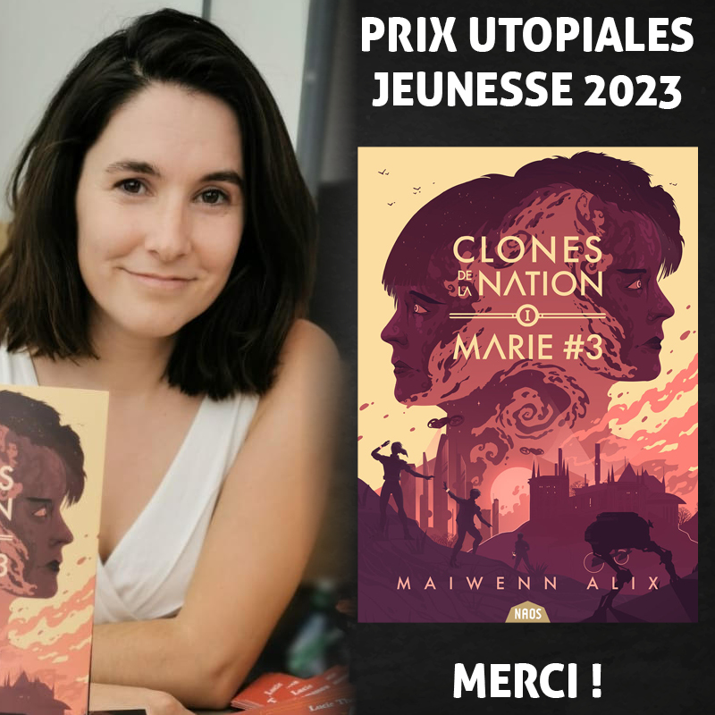 Pour bien finir la semaine, nous sommes ravis de vous annoncer que Maiwenn Alix remporte le Prix Utopiales Jeunesse 2023 pour son roman Clones de la Nation T1 : Marie #3 !

À découvrir dès maintenant : urlz.fr/o0Ck

<a href="/LesUtopiales/">Utopiales</a> #utopiales2023 #vendredilecture