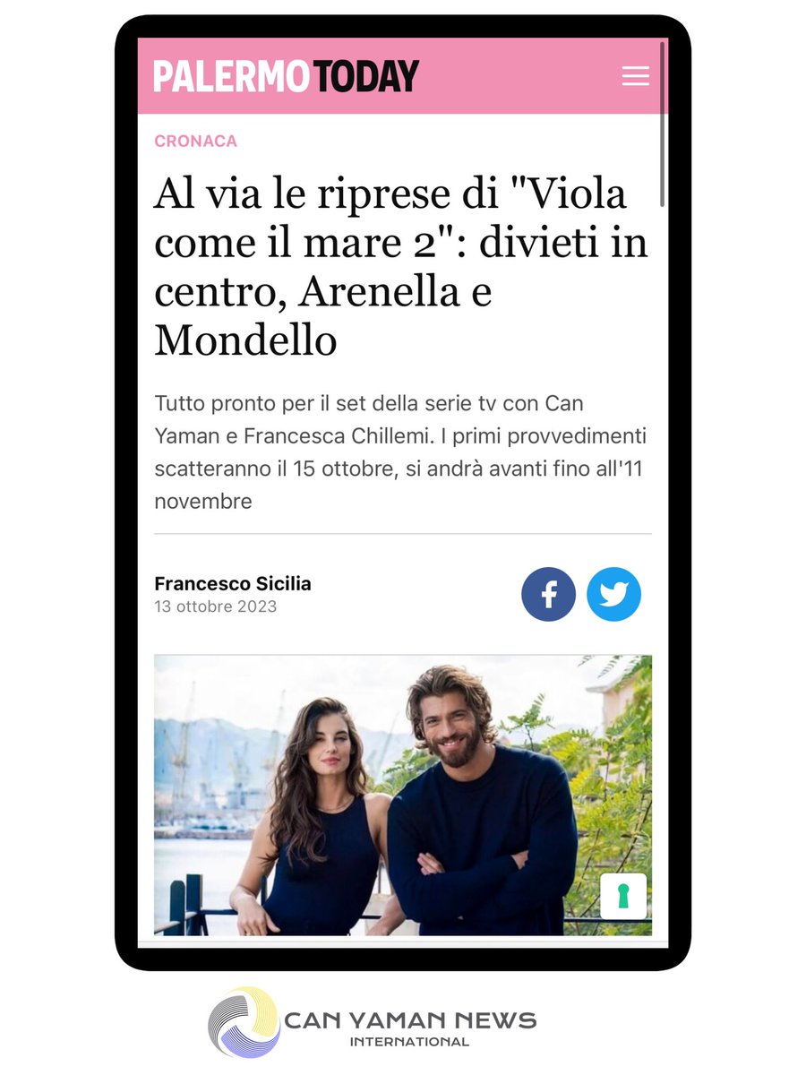 🇮🇹🗞️| Palermo TODAY - Filming of "#ViolaComeIlMare2" with #CanYaman and Francesca Chillemi begins: bans in the centre, Arenella and Mondello.

Details of all the restrictions are in the article 

amp.palermotoday.it/cronaca/ripres…