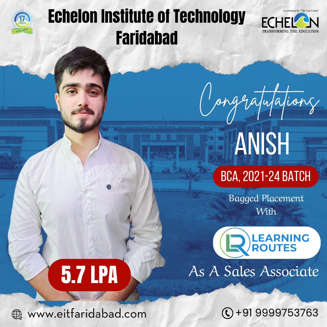 @echeloninstituteoftechnology ✨Congratulations to Anish for clearing his interview and being placed in Leaning Routes!

#learningroutes #Placement #CongratulationsAnish
#Echelon #success