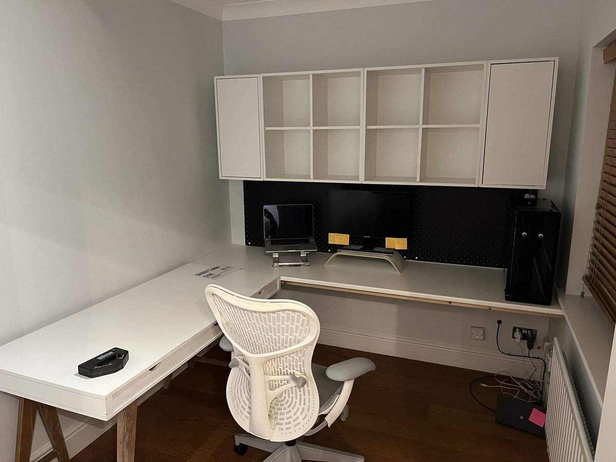personalurban's tweet image. DIY project for the week complete. Floating desk and cabinets. I sometimes struggle to change a light bulb so this is a big achievement for me. Nothing fallen down yet! 🤣