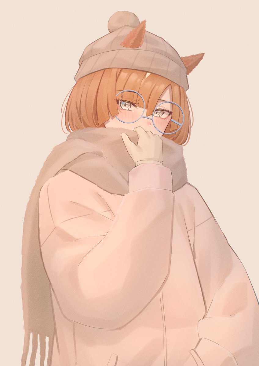 1girl solo scarf animal ears glasses hat round eyewear  illustration images