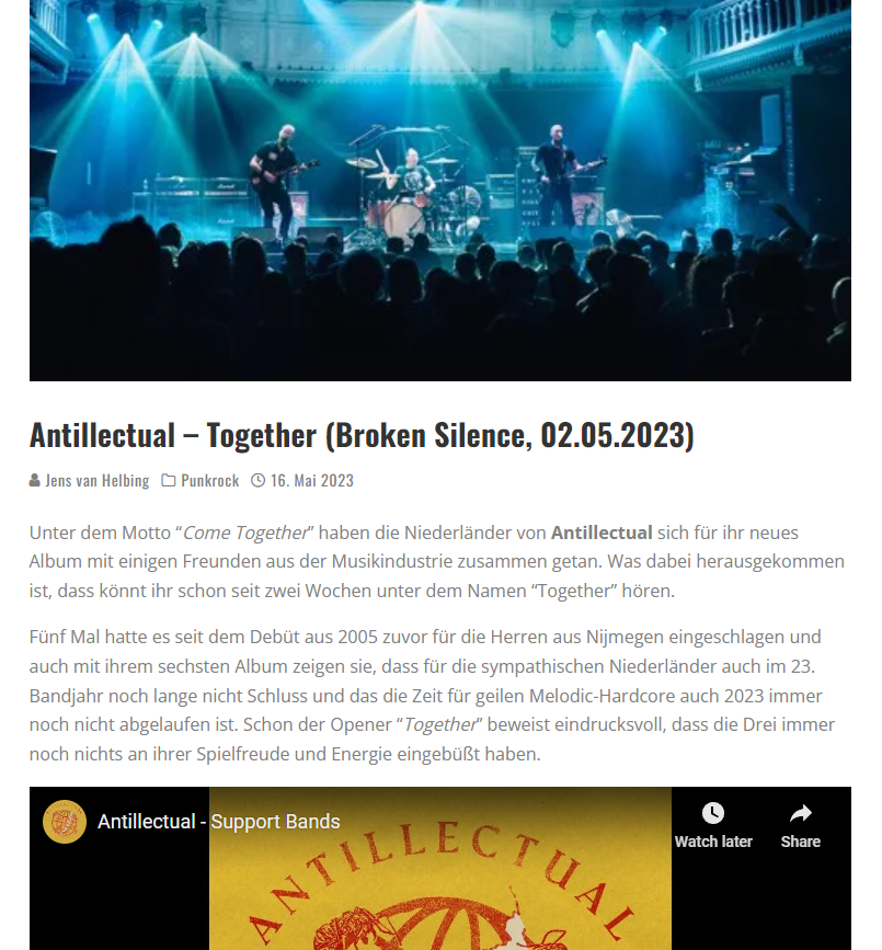 Handwritten Mag wrote this (by hand?) about TOGETHER:

"the three have still not lost any of their enthusiasm and energy [...] one of the best bands in the genre"

handwritten-mag.de/antillectual-t…

<a href="/RookieRecords/">Rookie Records</a> <a href="/SpiderPromotion/">Spider Promotion</a> <a href="/BrokenSilenceHH/">BROKEN SILENCE</a> 

<a href="/kufahildesheim/">KulturFabrik Loeseke</a> pic by Roos