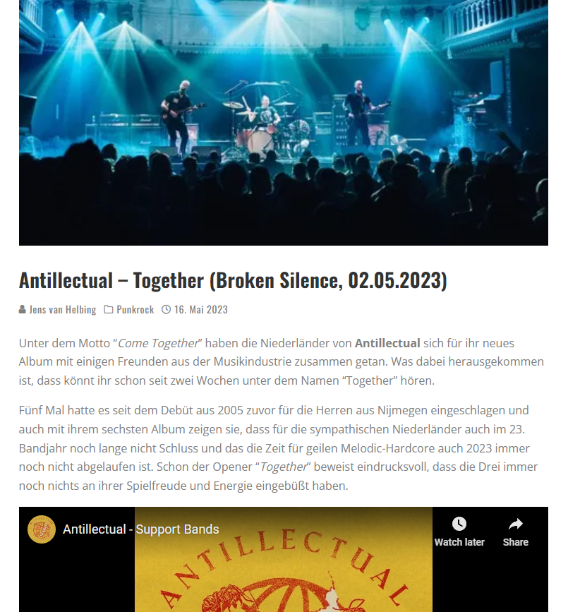 Handwritten Mag wrote this (by hand?) about TOGETHER: 'the three have still not lost any of their enthusiasm and energy [...] one of the best bands in the genre' handwritten-mag.de/antillectual-t… @RookieRecords @SpiderPromotion @BrokenSilenceHH @kufahildesheim pic by Roos