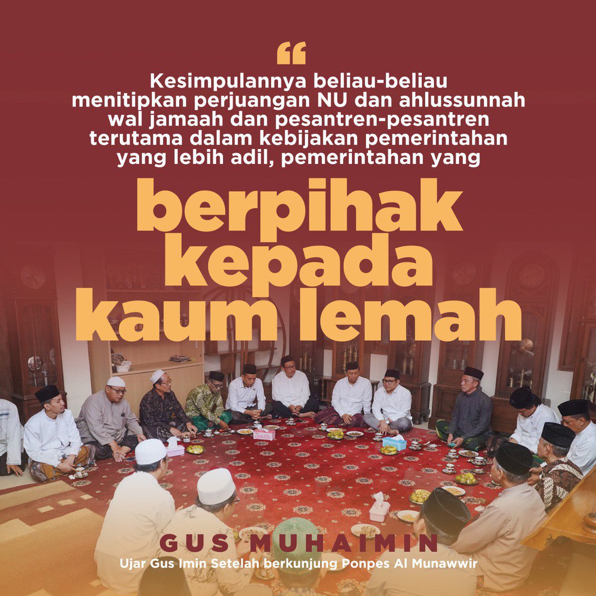 Pesan para Kiai dan Bu Nyai pada Gus <a href="/cakimiNOW/">A Muhaimin Iskandar</a> untuk menitipkan perjuangan NU, perjuangan Aswaja, dalam kebijakan-kebijakan pemerintah untuk lebih adil dan berpihak kepada kaum yang lemah😊

Insya Allah menambah semangat dan motivasi yang lebih kuat lagi untuk AMIN, Mas