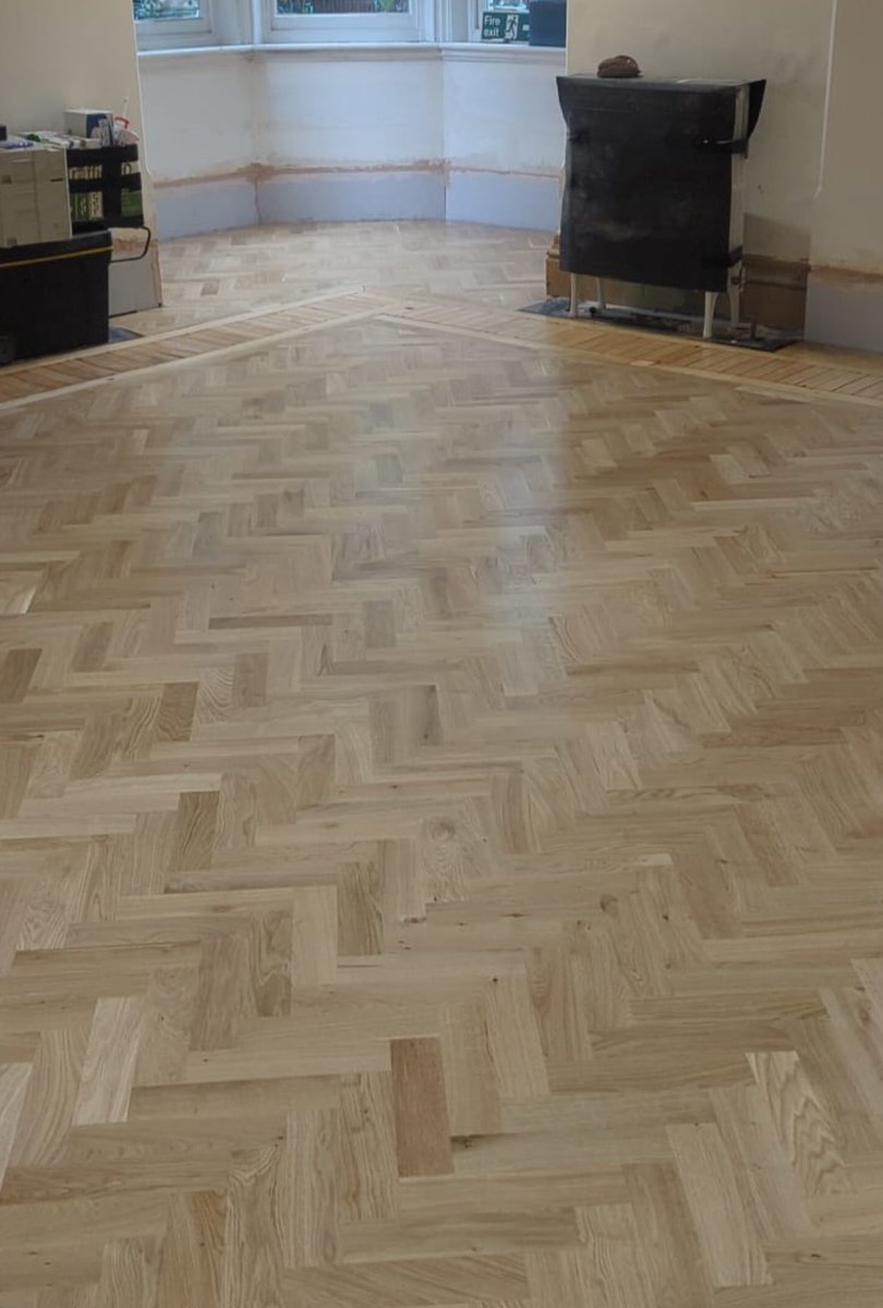 **Before / After**
Damaged and contaminated parquet at N London library. Removed 50mm blocks - applied <a href="/ARDEXUKFlooring/">ARDEX UK - Flooring</a> NA to build up to in situ service channels - 
<a href="/havwoods/">Havwoods</a> unfinished rustic herringbone - filled with Lecol 5500 and sealed with Bona Traffic HD