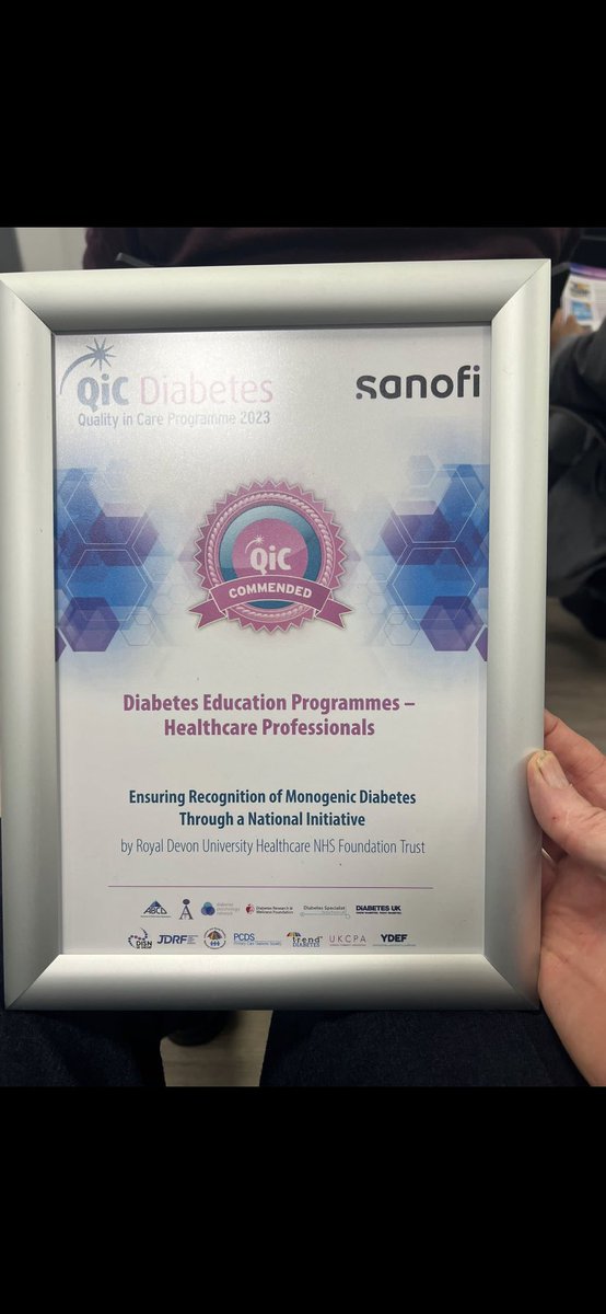 Delighted to see our educational initiatives in monogenic diabetes recognized in the Quality of Care Diabetes awards @RoyalDevonNHS @ExeterMed @Exeter_Diabetes @HQuinn01 @carolynamills Thanks @athattersley for representing the team