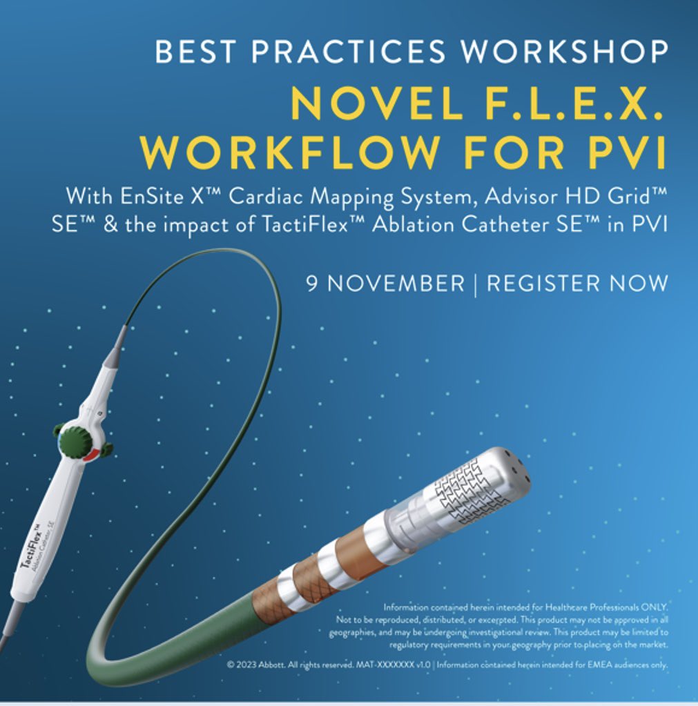 #AbbottProud to share our upcoming best practice workshop where you’ll gain expert insights on how to utilise our TactiFlex Ablation Catheter, SE to elevate your workflows in the #EPLab.

Register to join us: cvent.me/EMYwYP

#TactiFlex #Ablation #EPeeps