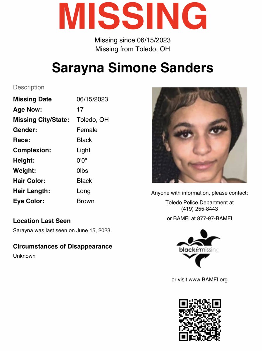 BAM_FI's tweet photo. #Toledo, #Ohio: 17y/o Sarayna Sanders was last seen on June 15.

Have you seen her? #HelpUsFindSaraynaSanders #SaraynaSanders #FindingFriday https://t.co/kZNgNWKjVb
