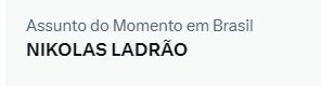 pesquisas_elige's tweet photo. 🚨OBRIGADO: Já estamos em 1º lugar nos assuntos mais comentados do Twitter. Subam NIKOLAS LADRÃO! Sei que já fiz esse pedido antes, mas eu quero BIS🇧🇷👍 https://t.co/Fo4JksiYPU