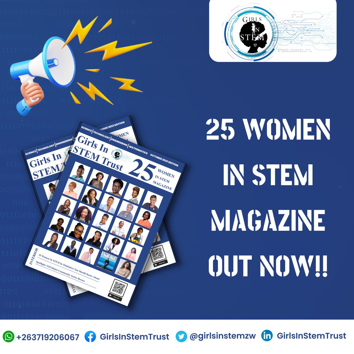 We're so excited to launch the third edition of the quarterly #25WomenInSTEM Magazine that showcases #women trailblazers in #STEM in #Zimbabwe! Read the full magazine here: rb.gy/6f5f9 #womensupportingwomen #WomenInSTEM #GirlsinSTEM #womenempoweringwomen