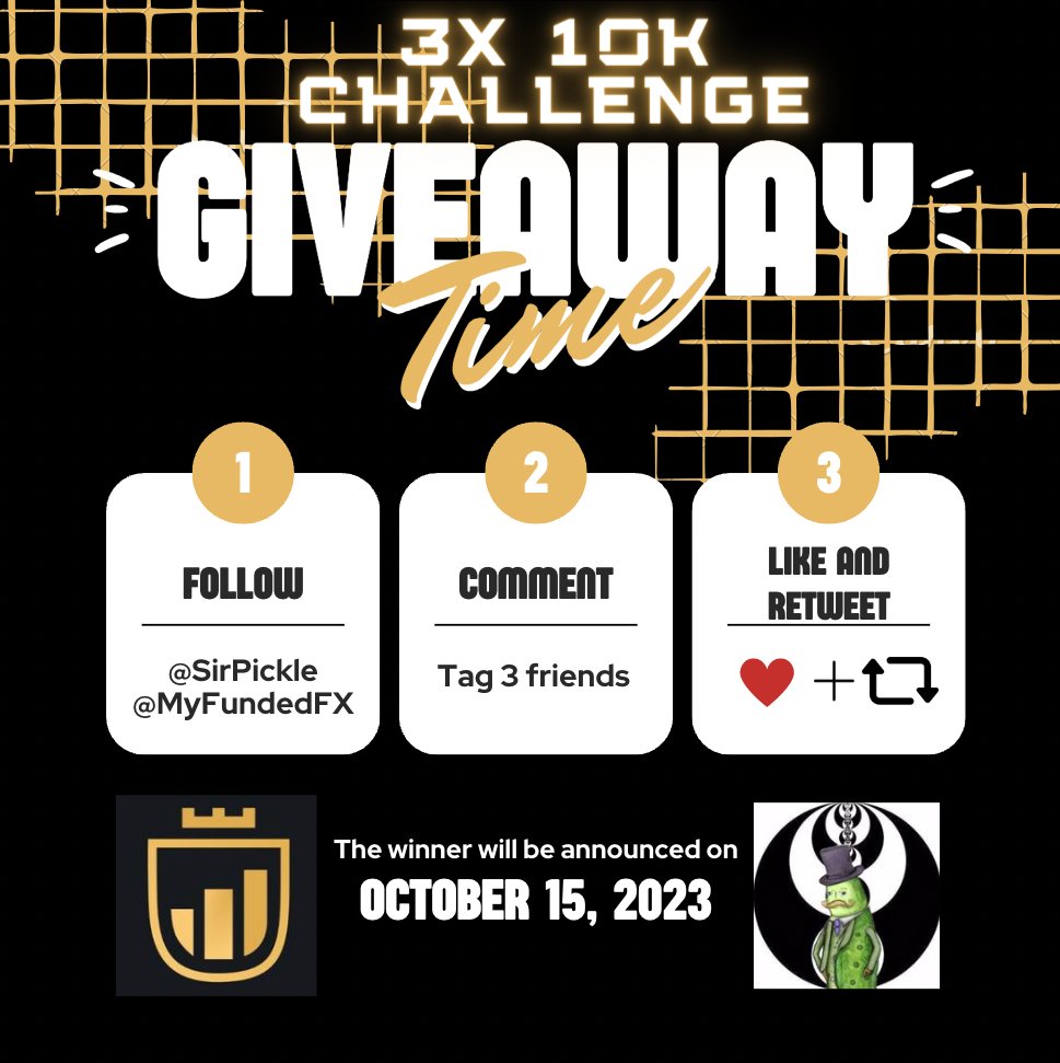 MyFundedFX GIVEAWAY🚨🎉

Follow these 3 simple steps⬇️
1. Follow <a href="/MyFundedFX/">MyFundedFX</a> and <a href="/SirPickle_/">Sir Pickle</a> 
2. Tag 3 friends  
3. Like and Retweet 💚

💎Winners announced on October 15💎