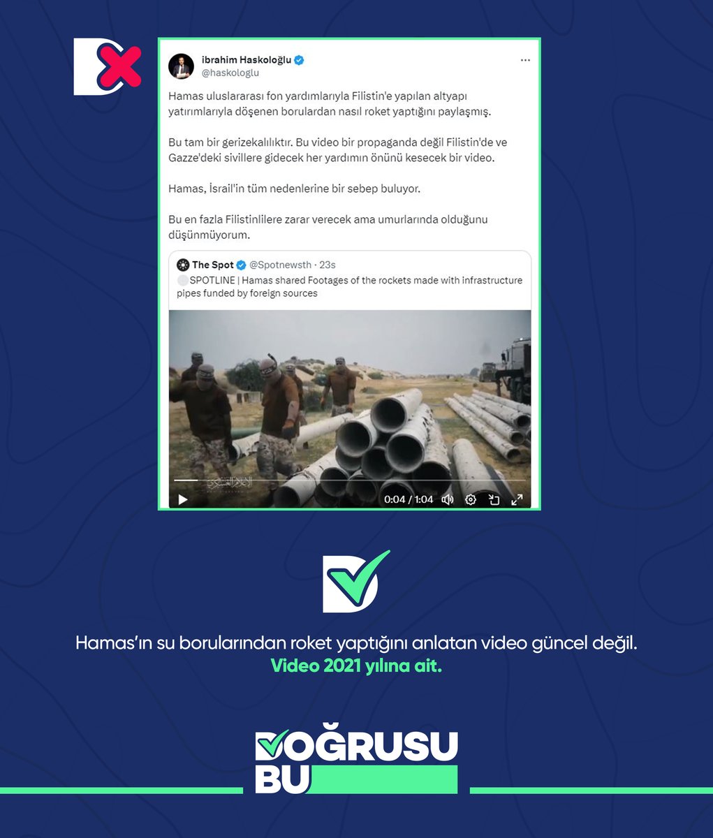 Hamas’ın su borularından roket yaptığını anlatan video güncel değil. Video 2021 yılına ait.

#DoğrusuBu

dogrusubu.org/d/38/hamas-in-…