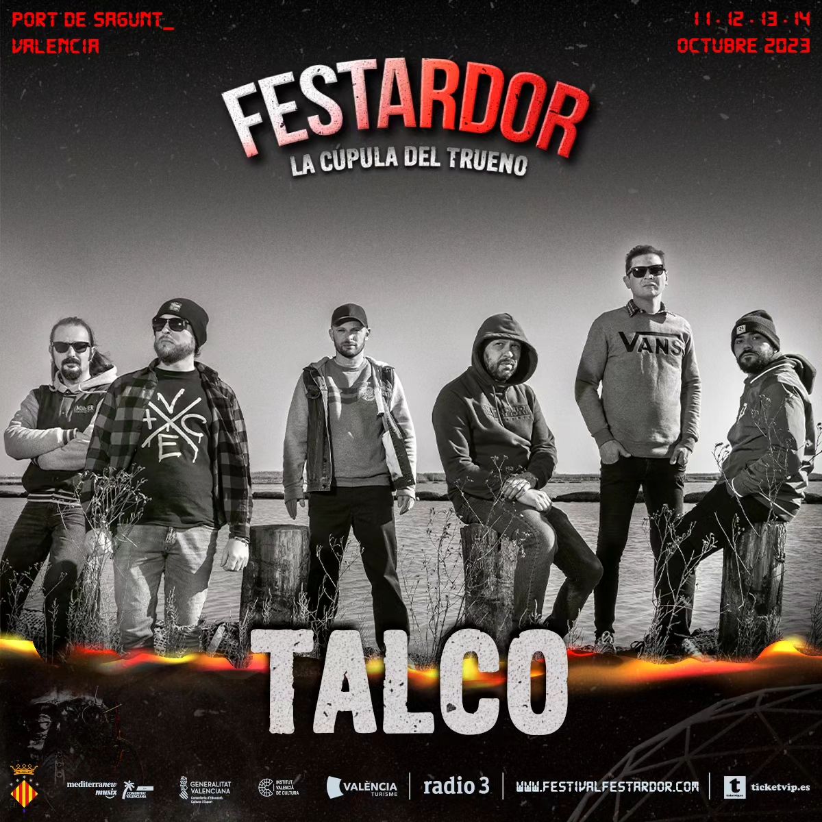 AQUESTA NIT 𝐓𝐀𝐋𝐂𝐎 estarà tocant al festival 𝐅𝐄𝐒𝐓𝐀𝐑𝐃𝐎𝐑, LA CUPULA DEL TRUENO, que té lloc al Port de Segunt (València). Tindrem el millor punk italià a l'escenari de l'ESPAI NEGRITA. TICKETS 🎫 ⇢ festivalfestardor.com ⏰ PORTES: 17.00 h. 02.00 ⇢ TALCO