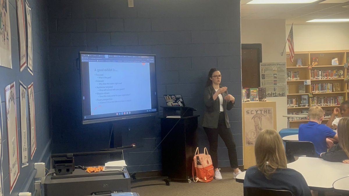 A huge THANK YOU to Bailey Mazik from @SluggerMuseum for coming to @CrosbyMiddle to speak about museum curation to #TrailblazersSocialStudies as part of their virtual museum #PBL. It was an awesome presentation! #ThePlaceToBe @JCPSDL