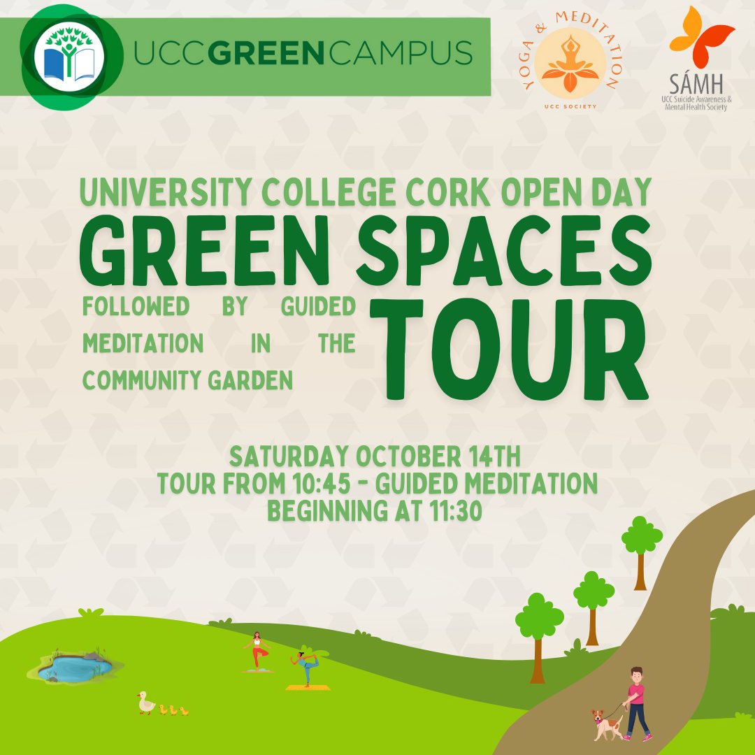 Join us at the @UCC Open Day TOMORROW for a Green Spaces Tour followed by Meditation in the Community Garden! Tour beginning at 10:45 with Guided Meditation from 11:30!