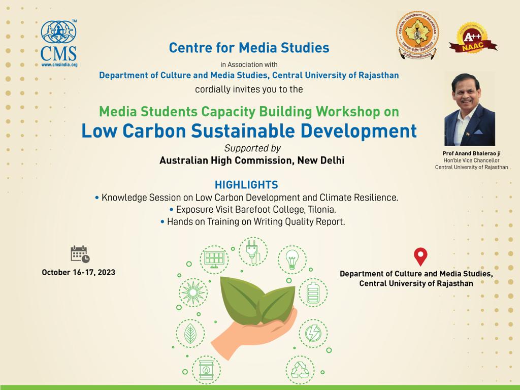 cms_curaj's tweet photo. An effort to educate our students on Environment Journalism through workshop in collaboration with Centre for Media Studies, New Delhi and supported by Australian High Commission. 

#CMS #CultureandMediaStudies #centraluniversityofrajasthan #curaj #journalism #environment #SDGs https://t.co/iVu78sGTep