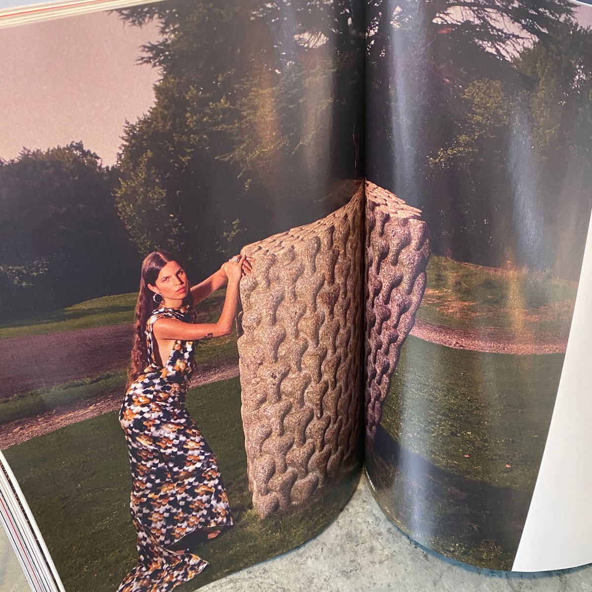 Mind Walk and Envelope of Pulsation (For Leo) - 2 sculptures by Peter Randall-Page - featured in the November 2023 issue of Harper’s Bazaar, part of a fashion shoot at Yorkshire Sculpture Park, UK. #peterrandallpage #sculpture #fashionshoot #harpersbazaar #yorkshiresculpturepark