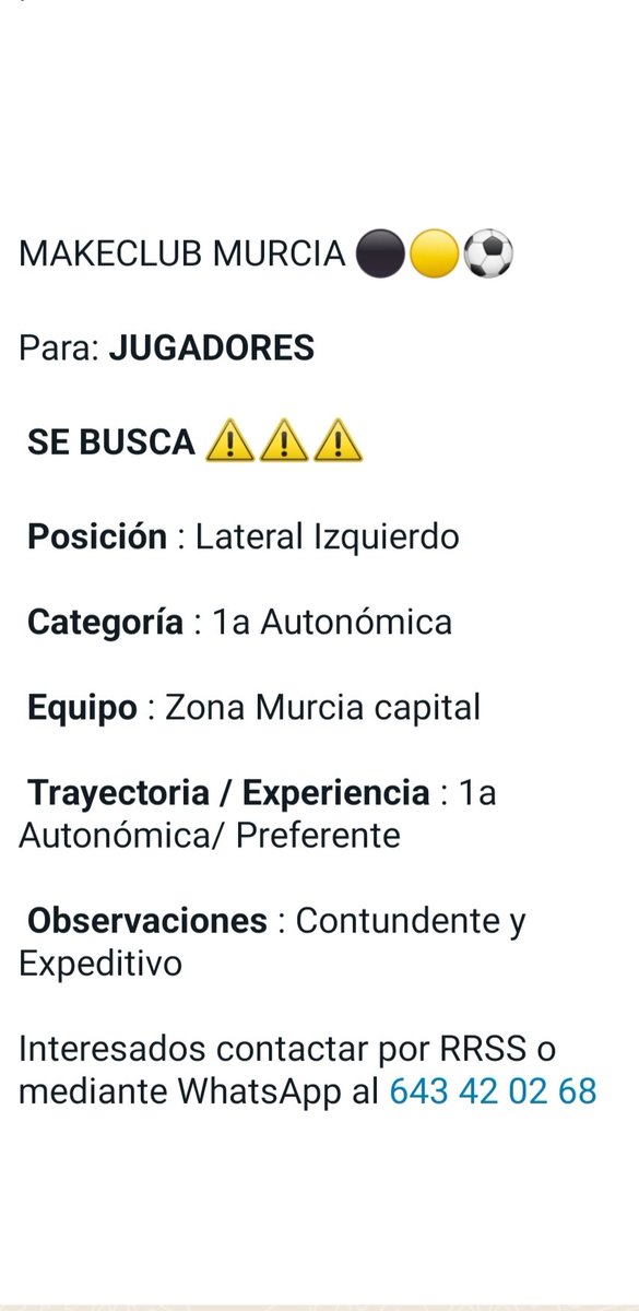 SE BUSCA 🚨🚨🚨
LATERAL IZQUIERDO SENIOR
🟡⚫⚽
Interesados MD y WhatsApp