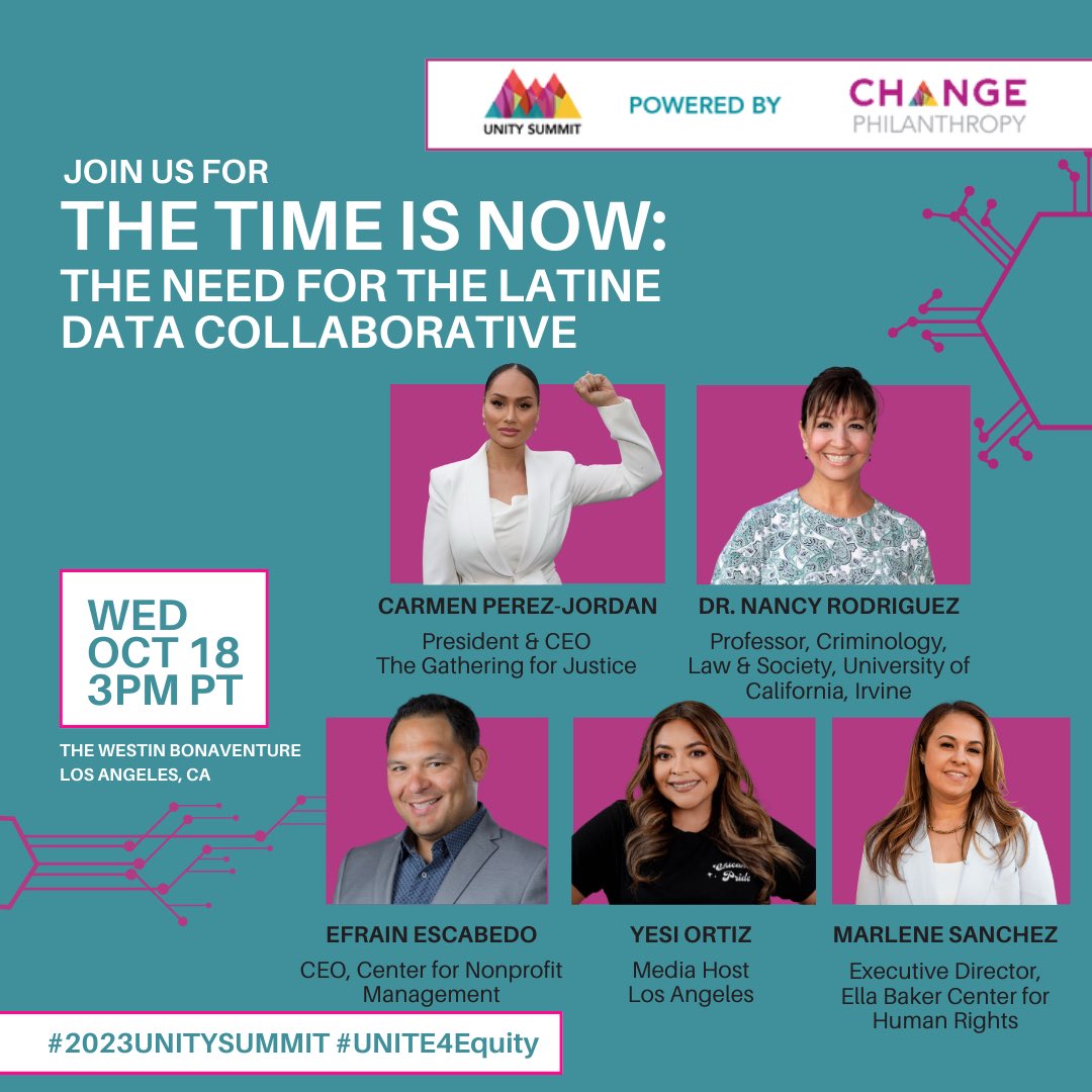 Gather4Justice's tweet image. We can’t wait to join this panel at Unity Summit in Los Angeles, as we address the urgency of accurate data representation for Latine people as a way to advance equity and justice w/ @gather4justice + @CHANGEPhil 

Registration is required!

#2023UNITYSUMMIT #UNITE4Equity