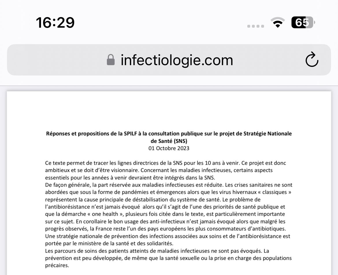 Commentaires de la SPILF à propos du projet de Stratégie Nationale de Santé infectiologie.com/fr/actualites/…