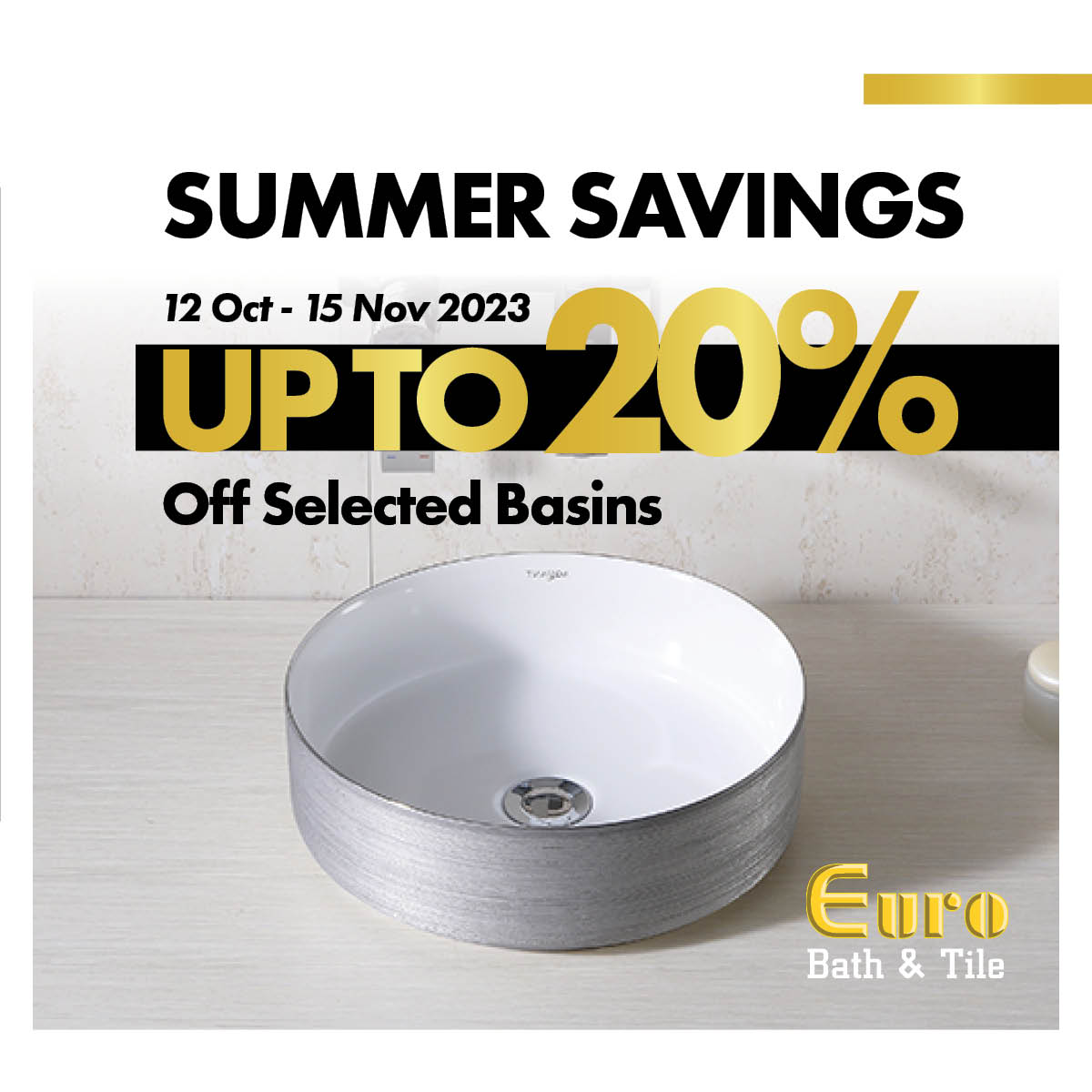 Quick bathroom upgrades, even quicker savings! Dive into Euro Bath &amp; Tile's Summer Savings Sale, and save up to 20% on stylish bathroom basins. It's time to refresh your space with ease. #SaveTimeSale eurobath.co.za/promotions/sav…