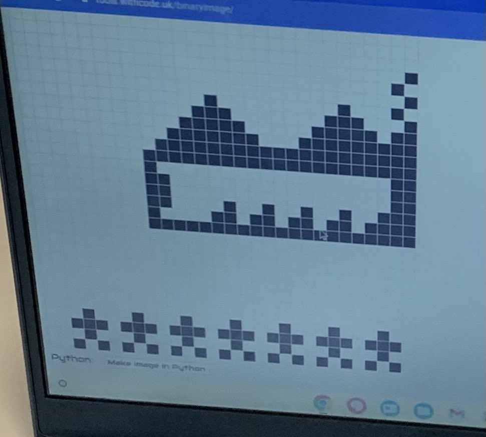 class34D's tweet photo. We used binary code to create images, very impressive work 3/4D #ComputingatWS https://t.co/f8RGUIf2gQ
