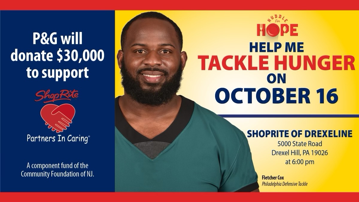 Let's Tackle Hunger!  I'LL BE BAGGING GROCERIES at SHOPRITE OF DREXELINE, State Rd. MONDAY 10/16 from 6-7 pm to raise awareness and help tackle hunger in our community.  Come check it out!