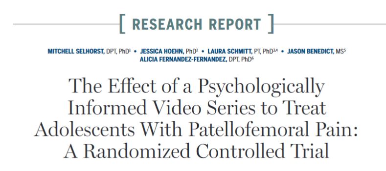 JOSPT's tweet photo. NEW investigation of the difference between psychologically informed education vs biomedical education (plus exercise) for treating #PatellofemoralPain in adolescents

Watch the education videos 👉 https://t.co/k79cWSVAQN

Read the results ➡️ https://t.co/8kWZ0rvjci

#yourJOSPT https://t.co/3covM85Iwo