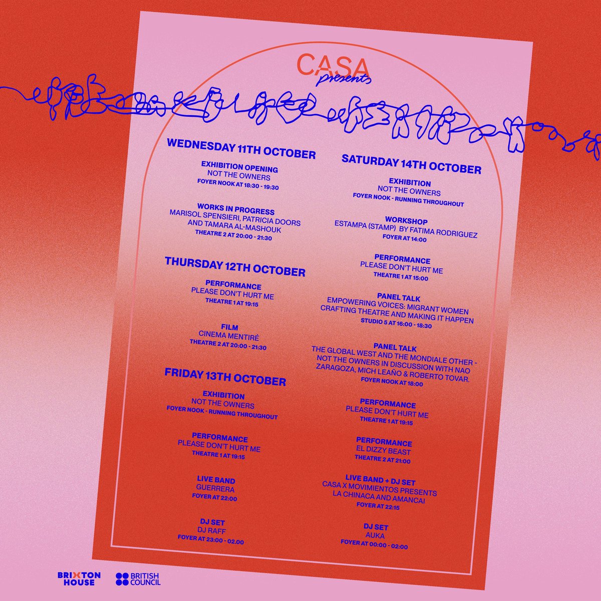 FRIDAY is here mi gente, which means is the third day of CASA PRESENTS at <a href="/BrxHouseTheatre/">Brixton House</a> 🩷

Are you ready for everything we have to offer today 😍🔥

brixtonhouse.co.uk/casa-presents/

#casapresents2023 #latinxart #brixton #latinapartylondon