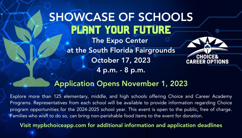 PBCSD SHOWCASE OF SCHOOLS: Next Tuesday, Oct. 17th from 4pm-8pm at the So FL Fairgrounds Expo Center. Be sure to stop by Dwyer High School’s area to learn more about our amazing Choice Programs (Finance, Early Childhood Teacher Ed, and IB)! #WeAreDwyer #BecomeAPanther