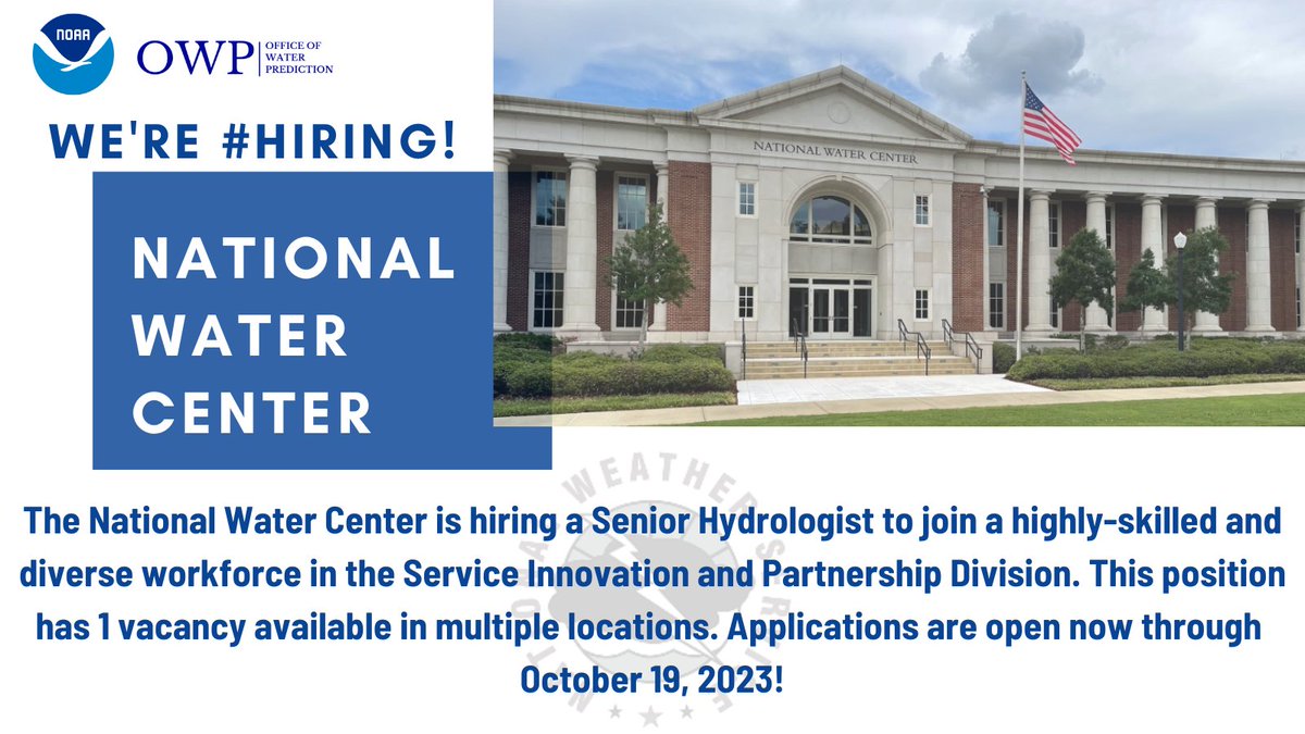 Interested in a #hydrologist position that allows you to work with the NWC at a location outside of Alabama? Here's your opportunity! This position will also assist with outreach coordination and facilitation. Apply now at usajobs.gov/job/753256400#