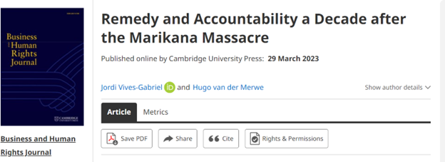 Glad to see that our piece at @CambridgeUP @BHRJournal on corporate #remedy in the aftermath of the #Marikana massacre is now available to everybody in open-access format! Check it out! - cc @HvdMerwe1 With the support of the @HSGStGallen and @SNISGeneva.