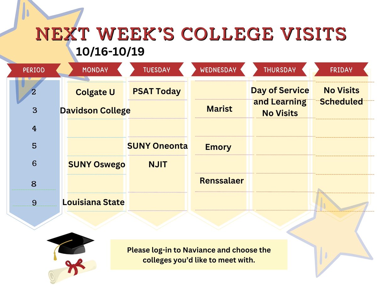 SENIORS! College visits are winding down but there are still 30 colleges yet to come. We hope you had a chance to visit with some of those you are interested in. 
🎓#ewlearns <a href="/WheatleySchool/">The Wheatley School</a> <a href="/WheatleyPTO/">The Wheatley PTO</a> <a href="/EastWillistonSD/">East Williston UFSD</a>