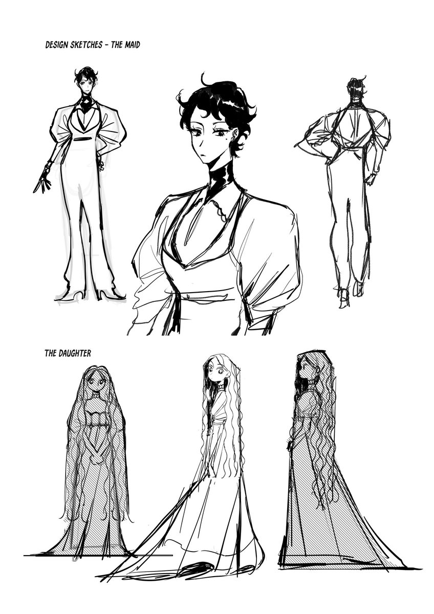 I was in a hurry to get down their shape and vibe and such to use as reference so I only have rough concept sketches of them. Their designs changed so slightly the more I drew them innthe comic