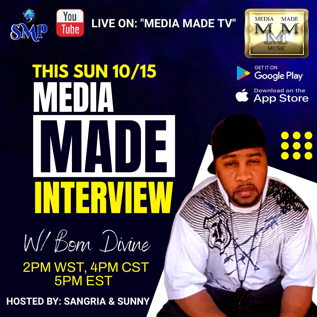 Check us out LIVE This Sunday 10/15 with SPECIAL GUEST @borndivinethegod

2PM WST, 4PMCST & 5PM EST

HOSTED BY: Sangria & Sunny☀️ - @SmillsMedia

YouTube: 'MEDIA MADE TV'
FB: MEDIA MADE MAGAZINE 
X: MEDIA MADE MUSIC

#mediamademusic
#smillsmedia
#borndivine
#liveinterviews