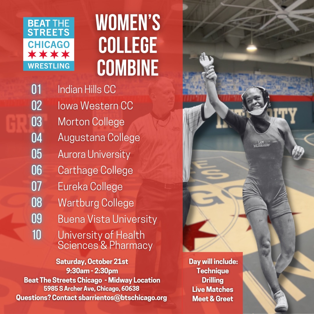 Girls College Combine! All high school girl wrestlers welcome! 
This event is free! 
Signed up here: btschicago.org/events