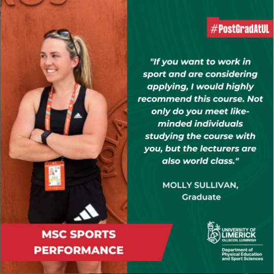 Applications for the MSc Sports Performance in PESS are closing soon! ⌛️ Follow this 🧵⬇️ to find out about MSc Sports Performance graduate Molly Sullivan’s experience and how this MSc has enhanced her career in sport.