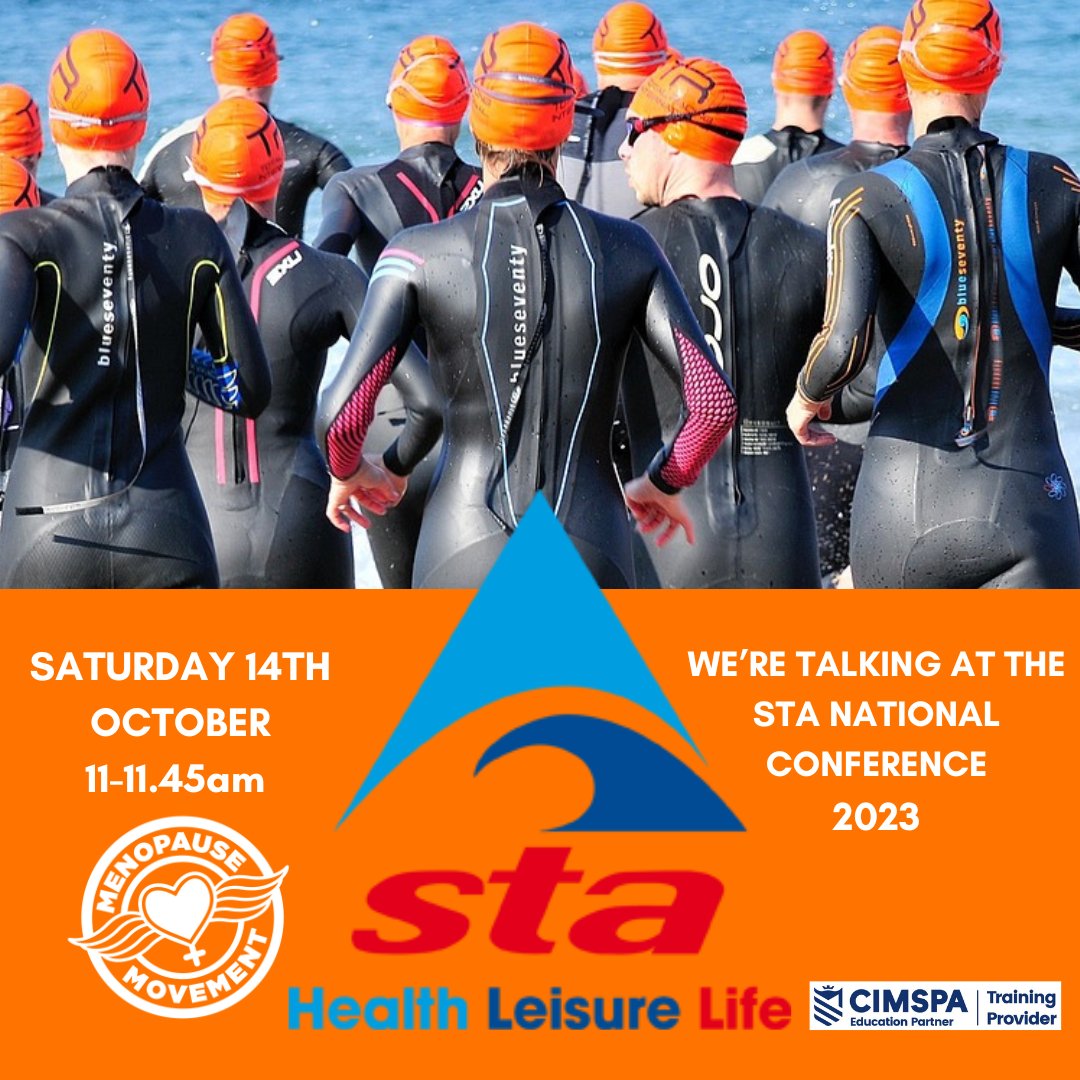 Are you attending the <a href="/STA_HQ/">STA</a> National Conference on Saturday 14th Oct? At 11am <a href="/ChristienBird/">Christien Bird</a> our clinical lead is talking menopause &amp; the role of a swim teacher. Visit our stand, learn about our <a href="/cimspa/">CIMSPA</a> endorsed menopause course. Get a give-away if you sign our newsletter 💪